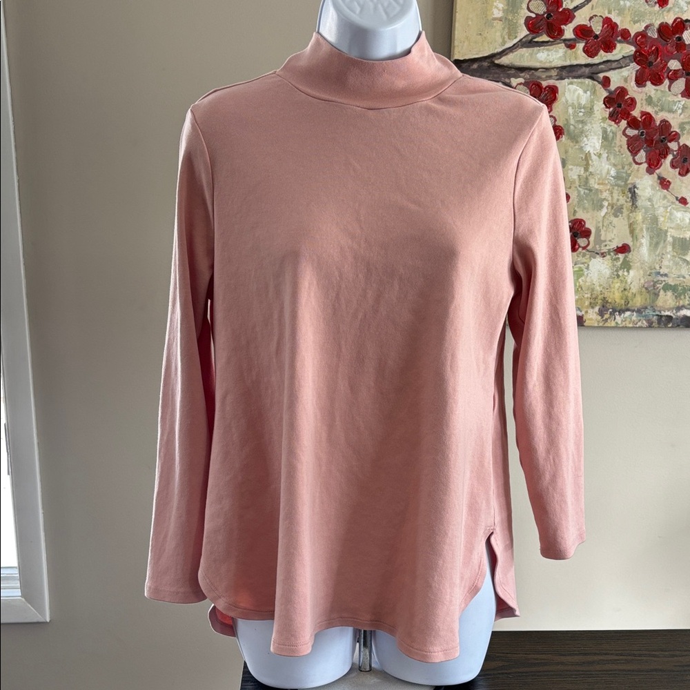 Chico’s 100% Pima cotton mock neck tunic long sleeve shirt mellow rose